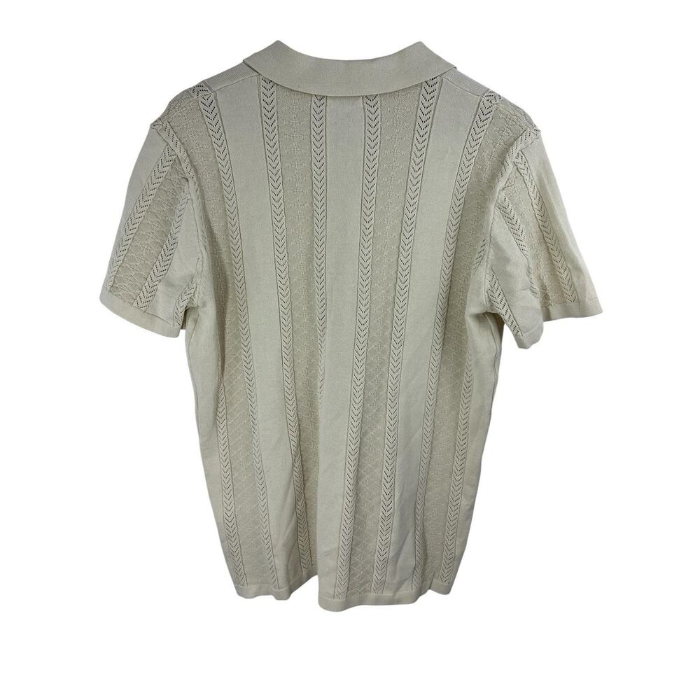 Coofandy Mens Sweater Medium Cream Quiet Luxury Knit Button Front Short Sleeve - Picture 2 of 8
